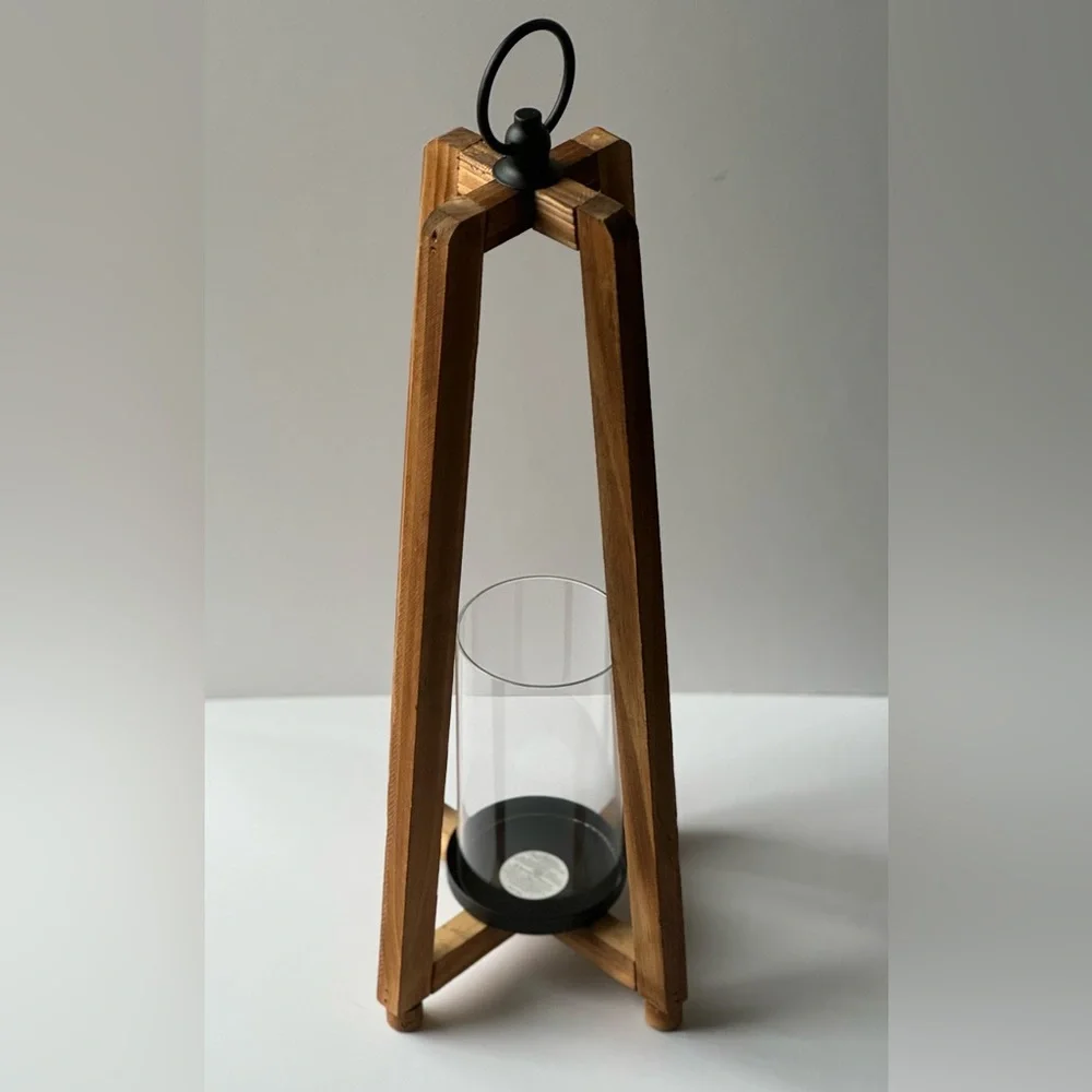 Like New! Open Wood And Metal Single Candle Lantern